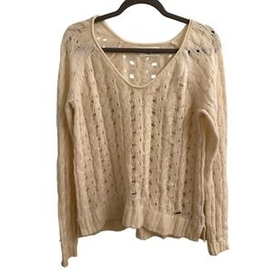 Abercrombie & Fitch Wool Blend Open Knit Sweater Coastal Grandma Fall Layer L
